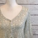 Hippie Rose  Cropped Light Green Long Sleeve Floral Henley-Large Photo 1