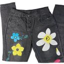 Daisy Y2K Black Denim Button Front High Rise Jeans with  Flowers Medium 28 Waist Photo 3