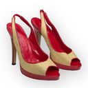 Bebe  ᪥ Katie Straw Platform Slingback Heeled Sandals ᪥ Red Leather ᪥ Size 6M ᪥ Photo 8