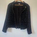 Anne Klein  Black Velvet Leopard Print Zip Up Jacket Blazer Large Photo 1