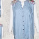 Style & Co  Macys Chambray Floral Embroidered Detail Sleeveless Button Up Top XL Photo 13