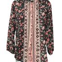 Mason & Belle “Caseey” Gauze Floral Mixed Print Split Collar Tassel Detail Top M Photo 3