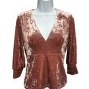 Bebe  Velvet Blouse - Rose Pink, V-Neck, 3/4 Sleeve, Vintage Boho, Size M Photo 1