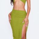 Pretty Little Thing Olive Textured Cross Halterneck Cut Out Midi Dress Photo 0