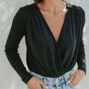 Open Edit  Faux Wrap Satin Bodysuit Black Long Sleeve Blouse 
Size XL Photo 3