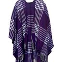 V. Fraas  Womens Poncho Sweater One Size Purple Plaid Fringe Ruana Wrap Photo 0