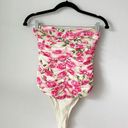 ZARA  Draped Floral Strapless Bodysuit in Ivory & Pink sz S Photo 4