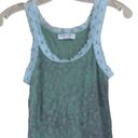 Michael Stars VTG  Sleeveless Shirt Tank Top Knit Stretch Blue Lace Trim Green OS Photo 2