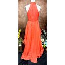 Mac Duggal  Ruffle Tiered High Low Pleated Halter Neck Gown Tangerine size 6 Photo 9