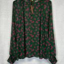 Modcloth  Green & Pink Floral Metallic Sheer Long Sleeve Blouse Size M Photo 3