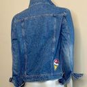 DL1961  Denim Jean Jacket Size L Blue Custom Patches Donut Ice Cream Applique Photo 2