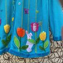 Quacker Factory  blue cardigan spring flowers embroidered embellished MEDIUM Photo 3