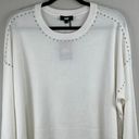 DKNY  White Crewneck Stud Trim Split Hem Oversized Sweater Size XL NWT Photo 5