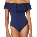 Trina Turk Women's Standard Off Shoulder Ruffle One Piece Swimsuit in Midnight Photo 8