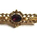 The Bar 1928 Gold Tone Brooch Purple Oval Rhinestone Seed Faux Pearl Filigree Pin Photo 0