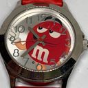 ma*rs M&M's Character  2015 Watch 35mm silver tone case red leather band running Photo 1