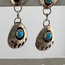 Sterling Silver Vintage Double Bear Claw Navajo  925 Turquoise Earrings Photo 2