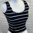 The Moon VIOLET Tank Top Lettuce Edge Cropped Black/White Striped-Small Photo 0