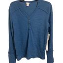 Caslon  Blue High Cuff Henley Top Long Sleeves V-Neck Size Medium NWT Photo 0