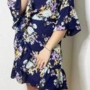 Bobeau B Collection by  Astrid Floral Blue Apron Mini Wrap Dress 3/4 Sleeves XS Photo 1