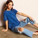 Free People  Maggie Straight Leg Mid Rise Distressed Denim Jeans in Blue US 28 Photo 13