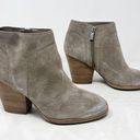 Isola [] Tan Suede Leather Chunky Heel Ankle Boots Metallic Burnished Toe Size 9 Photo 0