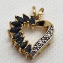 Sterling Silver FAS Gold Plated , Dark Blue Topaz, & Diamond Heart Pendant Photo 0