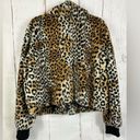 Nine West  Faux Fur Bomber Jacket Cropped Zip Jacket Animal Print Photo 1