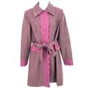 Bisou Bisou  Upscale Boho Chic Metallic Sparkle Purple Lace Trench Coat with Sash Photo 9