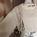 Only Sweatshirt sweater crop floral cream beige bow tie lace up lantern sleeve slit Photo 7