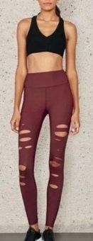 Alo Yoga Warrior Ripped Distressed Red ActiveWorkout Leggings