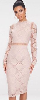 Caris dusty pink long sleeve lace bodycon clearance dress