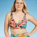 Kona Sol Black & Pink Floral Blouson Tankini Swim Top