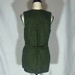Athleta Linen Vest Top Army Green XS Zip Up Tie Waist Pockets Military Biker Photo 2