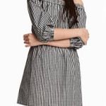 H&M DIVIDED BY  Off the Shoulder Dress Black White Gingham Plaid 3/4 Sleeve Mini Photo 0