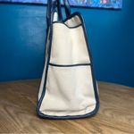Michael Kors  Canvas Leather Trimmed Large Tote Travel Bag Ivory Navy Blue Photo 1