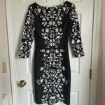 Eliza J  Jacquard Knit Sheath Dress NEW Size 2 Black White Floral Print Fitted Photo 7