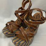 Kelsi Dagger  Stylish Brown Wedge Sandals with Blue and Tan Stripe Soles size 8 Photo 1