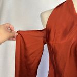 Pretty Little Thing New  Rust Satin Cowl Cold Shoulder Shift Dress Mini Size 4 Photo 3