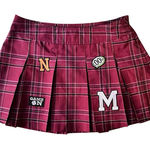 No Boundaries  Woman's Size XL Red Plaid Cheerleader Mini Skirt W/ Patches Photo 0