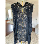 Source Unknown Black Open Crochet Knit Vest Layering Festival Boho Hippie Summer Beach Cowgirl Photo 3