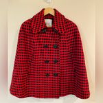 Milly Beautiful Red & Black Circle Check 100% Wool Cape Lined Rare Photo 0