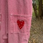 Vintage Scrap Work Overalls Red Trim Candy Cane & Heart Patchwork Farmhouse L Size L Photo 4