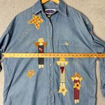 Blue Diamond Shirt Womens M Blue Embroidered Long Sleeve Denim Button Down Shirt Size M Photo 5