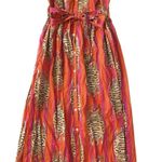 NWT Cella & Flo Midi Dress Womens Medium Pink Orange Indian Tiger Block Print Photo 0