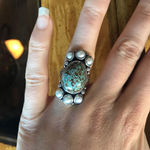 Royston Blue Horizon Turquoise White Pearl Cocktail Ring Size 6 Photo 1