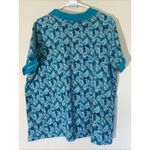 Lands' End Teal Blue Allover Tropical Palm Hawaiian Polo Shirt Womens 2X 20W-22W Photo 2