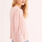 Free People WOMEN'S PINK LONG LACE-UP SLEEVE TASHA THERMAL COTTON TOP Sz small Photo 2
