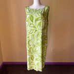 Grace Dresses 100% Silk Shift Dress Green White‎ Leaf Print Scallop Hem Size 16 Photo 7