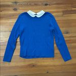 Brooks Brothers Sweater Womens XL Blue Cable Knit Cotton Removable Collar Preppy Photo 2